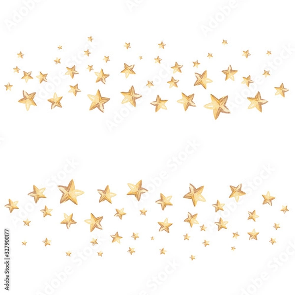 Fototapeta watercolor hand drawn yellow stars border isolated on white background for logo, greeting card,frame,scrapbooking,invitation