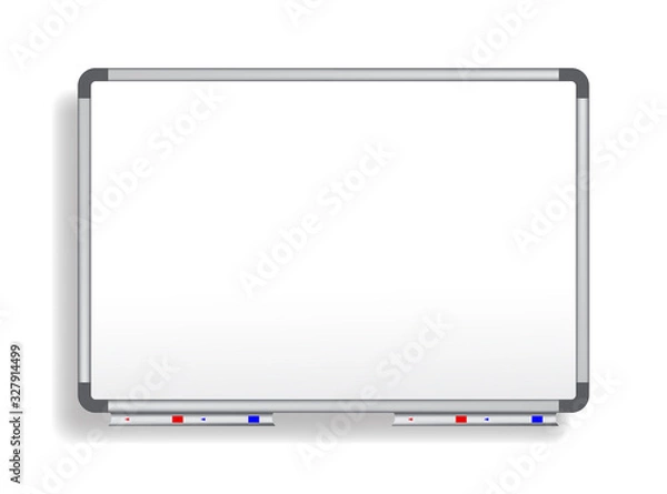 Fototapeta Realistic office Whiteboard. Empty whiteboard with marker on a white background.