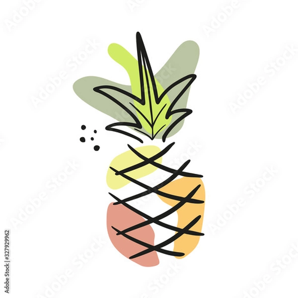 Fototapeta Hand drawn abstract background isolated on white. Vector pineapple
