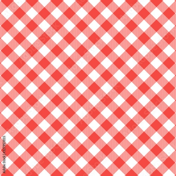 Fototapeta Red and white gingham cloth background with fabric texture, suitable for Mother's Day designs, plus seamless pattern included in swatch palette ( for high res JPEG or TIFF see image 101402638 )