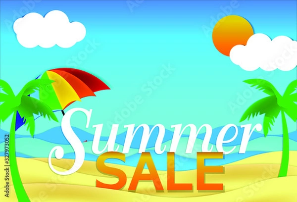 Fototapeta Summer time vector  design  text and colorful beach elements . Vector illustration