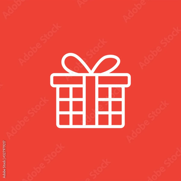 Fototapeta Gift Box Line Icon On Red Background. Red Flat Style Vector Illustration