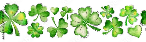 Obraz Seamless pattern with clover leaves on white. St. Patrick day background.