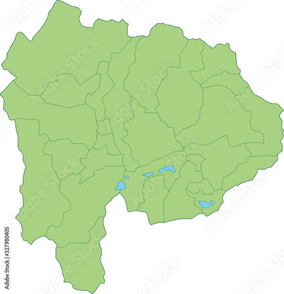 Obraz 山梨県の地図_市町村ごとに色を変えられます