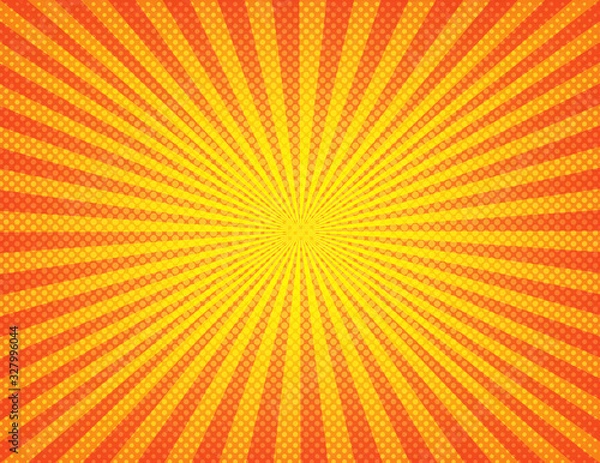 Obraz Bright and colorful pop art swirl stripes comic banner template. Vector funny postcard. Decorative background in saturated juicy colors. For posters, flyers, social media.