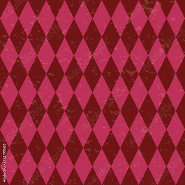 Fototapeta Circus carnival retro vintage dominoes seamless pattern. Red diamond shaped rhombuses. Textured old fashioned retro graphic template. Vector texture background tile. For parties, birthdays