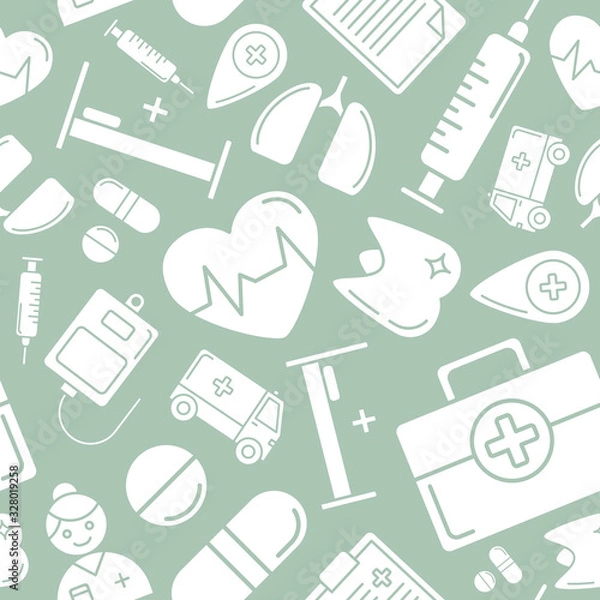 Obraz Medicine - Vector color background (seamless pattern) of ambulance for graphic design