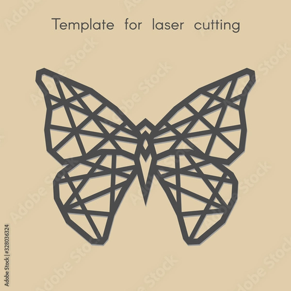 Fototapeta Template animal for laser cutting. Abstract geometriс butterfly for cut. Stencil for decorative panel of wood, metal, paper. Vector illustration.