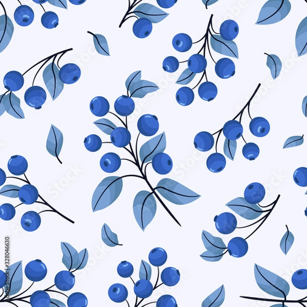 Fototapeta Blueberry seamless pattern; blueberry twigs for fabric, wallpaper, wrapping paper, textile, packaging, web design.