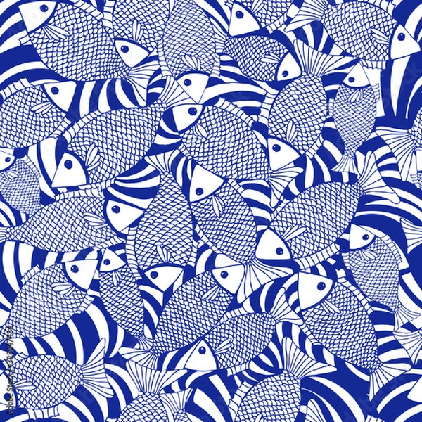 Obraz Vector seamless pattern with fishes