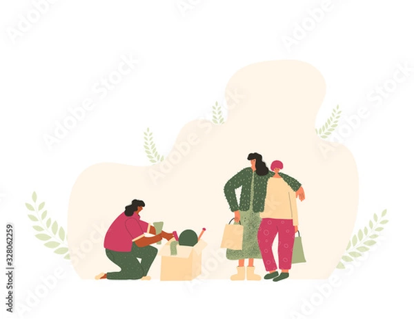 Fototapeta Flea market. Local sale. Vector color illustration