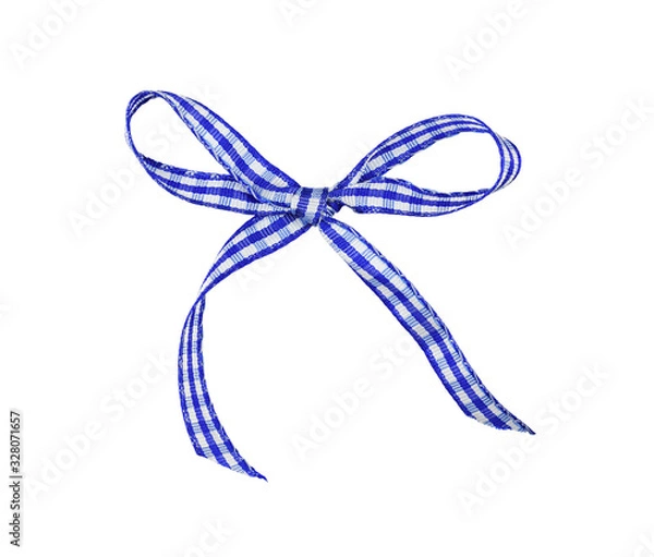 Fototapeta Blue checkered satin ribbon bow