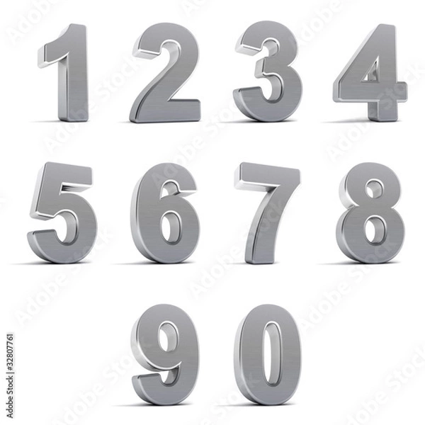 Obraz Set of chrome numbers over white background