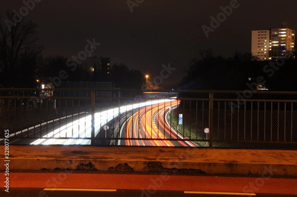 Obraz Autobahnbrücke bei Nacht Langzeitbelichtung - Bridge over highway at night long time exposure