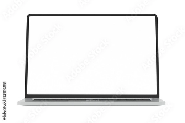 Fototapeta Modern computer laptop Open white screen isolated with clipping mask on white background for present advertising product or Webpage design mockup