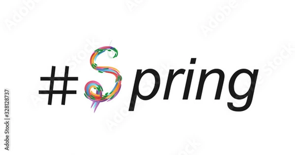 Fototapeta S letter symbol, S monogram. Spring word creative poster design. Floral Abstract colourful brush. Spring banner template. Social hashtag. Text vector concept. Artistic illustration.