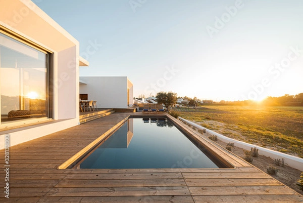 Fototapeta Modern villa with pool and deck
