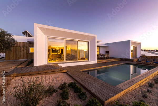 Fototapeta Modern villa with pool and deck