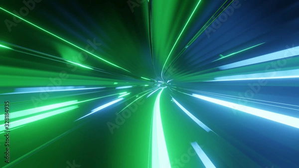 Fototapeta Sci-fi tunnel with neon lights. Abstract high-tech tunnel as background in the style of cyberpunk or high-tech future. Blue green colors 4
