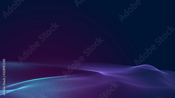 Fototapeta Dot blue purple wave line light gradient dark background. Abstract  technology big data digital background. 3d rendering.