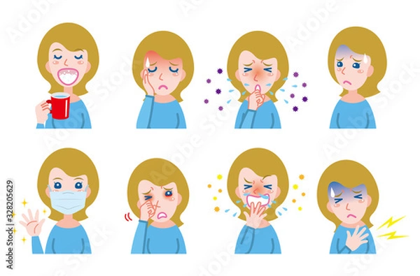 Fototapeta 体調不良の女性のイラスト