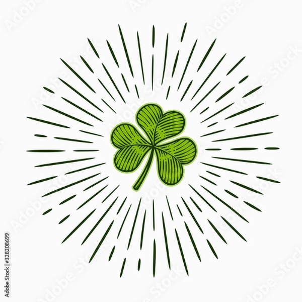 Obraz Vector illustration of shining trefoil clover in vintage engraving style.