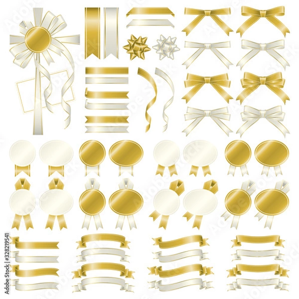 Obraz 金色と白いリボンのバリエーションセット　グラデーション
