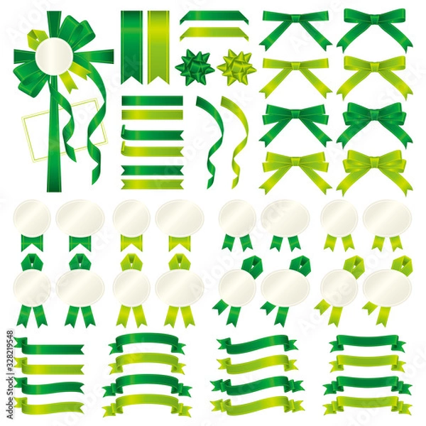 Obraz 緑と黄緑のリボンのバリエーションセット　グラデーション