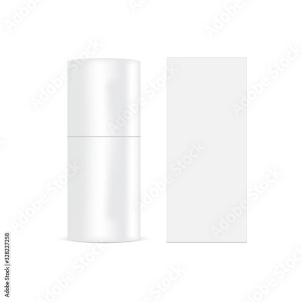 Obraz Plastic cosmetic tube with cardboard rectangular box mockup. Vector