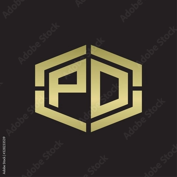 Obraz PD Logo monogram with hexagon shape and piece line rounded design tamplate on gold colors
