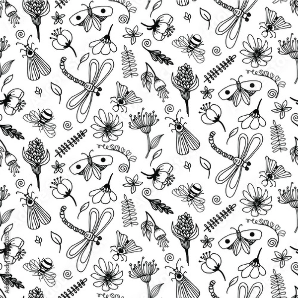 Fototapeta Bugs doodle vector simply pattern