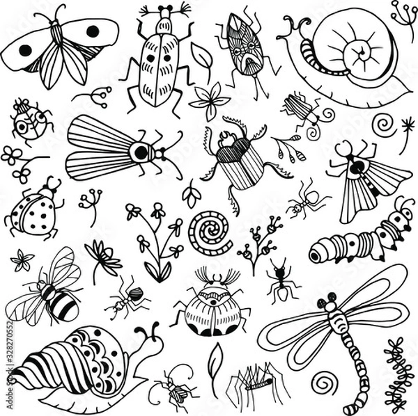 Fototapeta Bugs doodle vector simply set