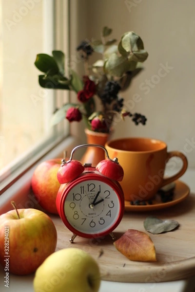 Obraz still life with coffee and clock