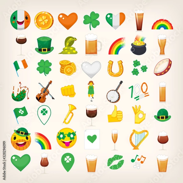 Obraz Set of emoticons for saint Patrick's Day holiday. Vector icons for various designs.