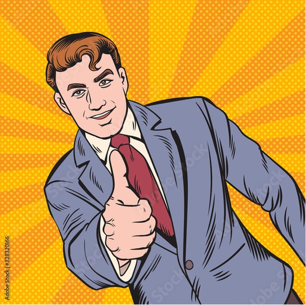 Obraz Business people show satisfaction by lifting their thumbs up. Pop art retro illustration comic Style Vector, Separate images of people from the background.