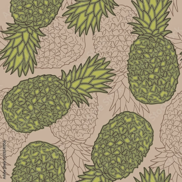 Fototapeta Seamless pattern with pineapples. Graphic stylized drawing. Vector illustration