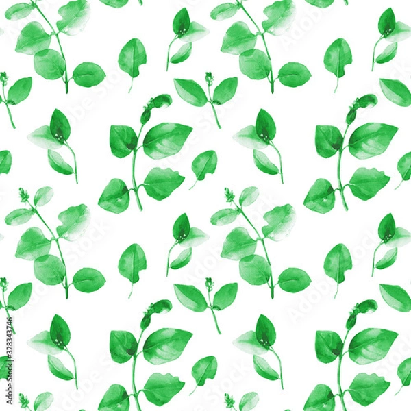 Fototapeta Watercolor seamless pattern of twigs with leaves.
