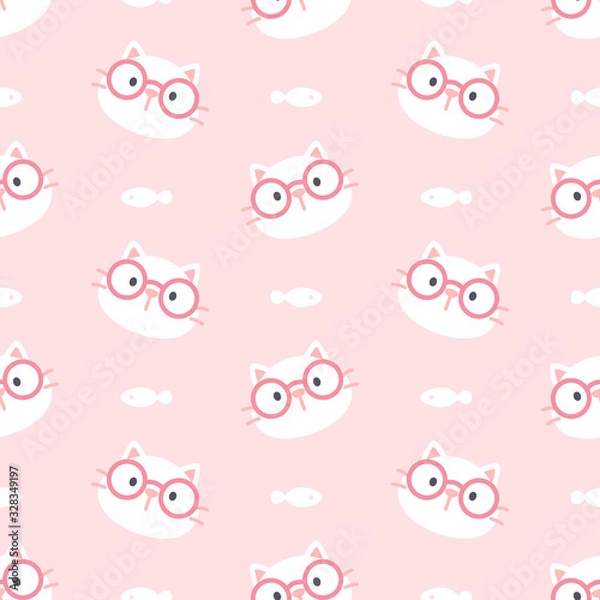 Fototapeta Cute cat with glasses seamless pattern background
