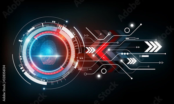 Fototapeta Fingerprint scan with abstract Futuristic Technology Background, Security system concept, vector illustration