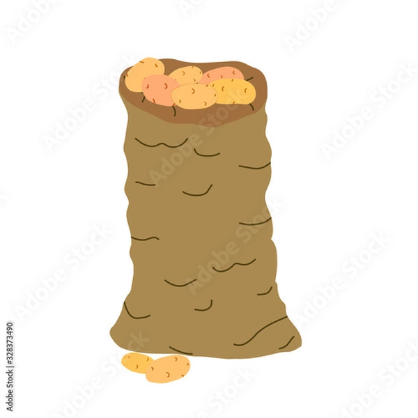 Fototapeta Vector illustration of sack full of ripe potato isolated on white background.Healthy food concept. Suitable for wallpaper, banner, book illustration, card, flyer, web design.