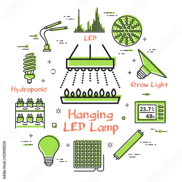 Obraz Vector concept of hydroponic and growth led light - hanging LED lamp