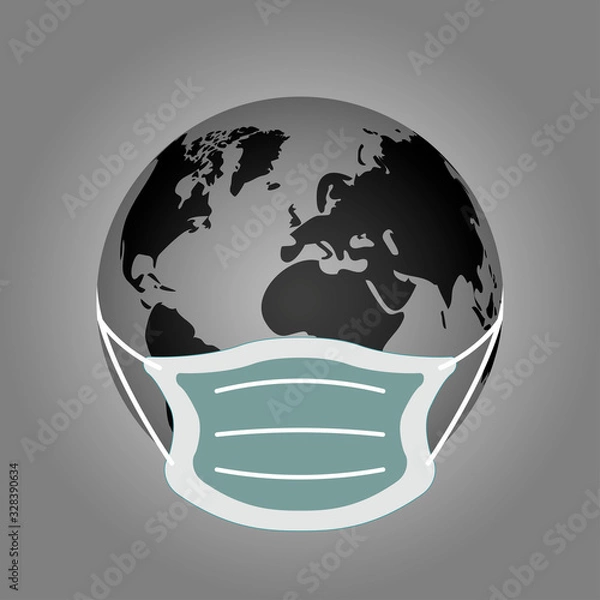 Fototapeta Planet earth in a mask. Polluted atmosphere, coronavirus, smog. Isolated image. Vector