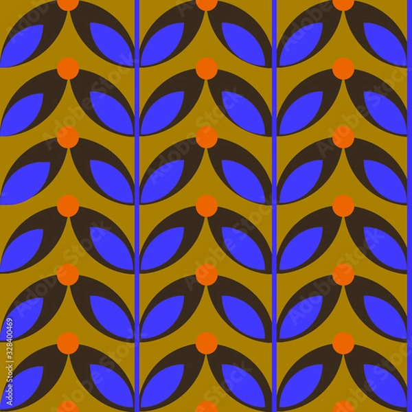 Obraz Geometric Abstract leaves Pattern. Mid-century modern nature inspired leafy seamless vector repeat pattern perfect for wallpaper, fabrics, interior projects,packaging and printing or as art prints.