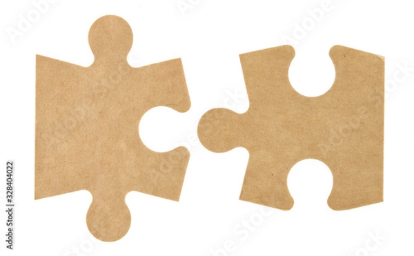 Obraz Two pieces of puzzle isolated on white background
