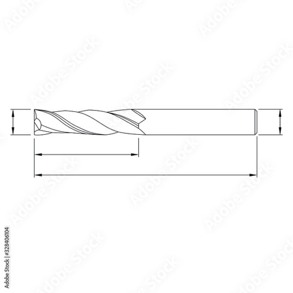 Obraz Carbide milling cutter, reamer, tapping and drill bit drawing on a white background
