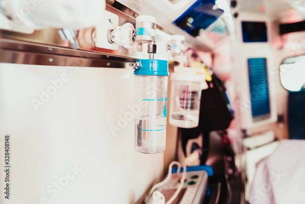 Fototapeta Detail of medical equipment in an operating room, oxygen filter.