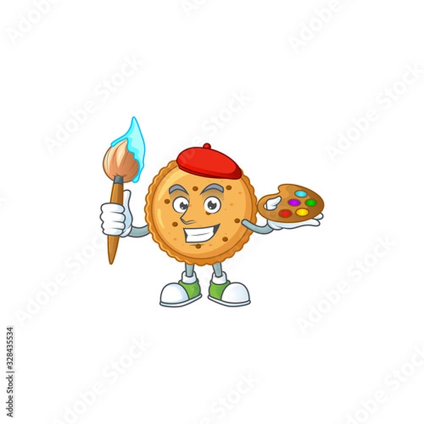 Fototapeta An elegant peanut butter cookies painter mascot icon with brush