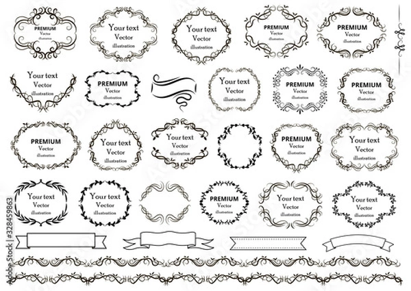 Fototapeta Calligraphic design elements . Decorative swirls or scrolls, vintage frames , flourishes, labels and dividers. Retro vector illustration.