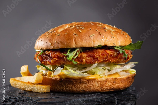 Obraz chickenburger mit pommes