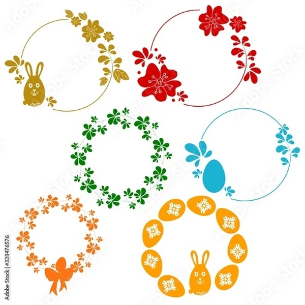 Obraz Easter wreaths monochrome vector templates. Spring theme decorative elements isolated on white background. 